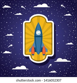 Rocket over clouds and pointed background design