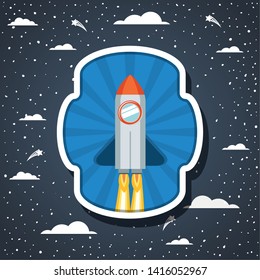 Rocket over clouds and pointed background design