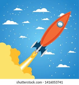 Rocket over clouds and pointed background design