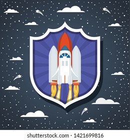 Rocket over clouds and pointed background design