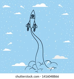 Rocket over pointed background design