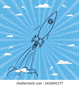 Rocket over striped background design