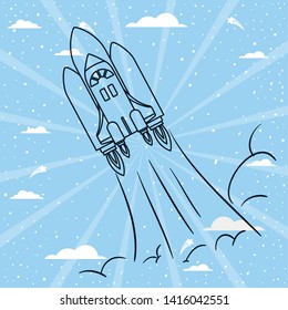 Rocket over striped background design