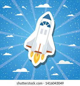 Rocket over striped background design vector illustration
