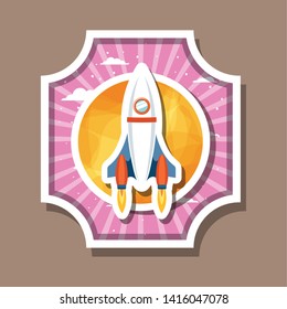 Rocket over striped label design vector illustration