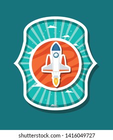 Rocket over striped label design vector illustration
