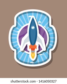 Rocket over striped label design vector illustration