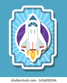 Rocket over striped label design vector illustration