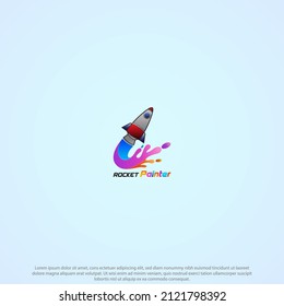 Rocket painter abstract logo design good use for symbol brand and more
