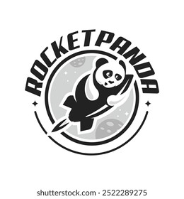 Rocket panda emblema divertido mascote design