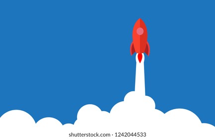 Rocket Paper Art red Vector and illustration flying rocket.Space travel to the moon.Space rocket launch.Project start up Solar System and text space