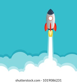 Rocket Paper Art Vector and illustration flying rocket.Space travel to the moon.Space rocket launch.Project start up rocket Solar System and text space 