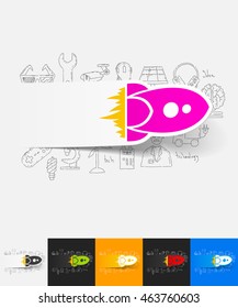 rocket paper sticker with hand drawn elements