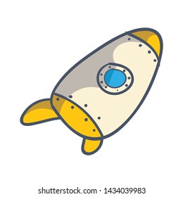 Rocket is part of space object in cartoon style and vector. science illustration about planet, galaxy, ufo and spaceship. 