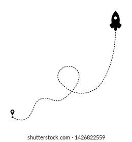 Rocket Path. Vector With Dotted Line Route. Vector Illustration Eps10