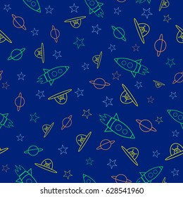 Rocket pattern contour seamless pattern for children vector kids