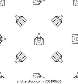 Rocket pattern repeat seamless in black color for any design. Vector geometric illustration