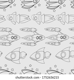 rocket pattern vector contour graphic seamless background for kids space technology flight texture wallpaper sketch print illustration