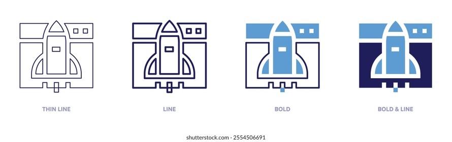Rocket payload icon in 4 different styles. Thin Line, Line, Bold, and Bold Line. Duotone style. Editable stroke.