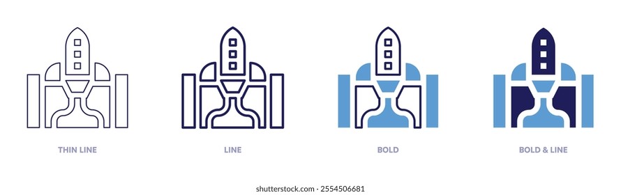 Rocket payloads icon in 4 different styles. Thin Line, Line, Bold, and Bold Line. Duotone style. Editable stroke.