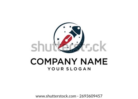 Rocket Pen Logo Design with Star in Circle Symbolizes Creativity and Innovation.