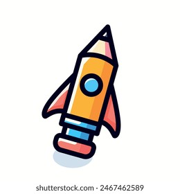 Rocket and pencil cartoon icon illustration. Education object icon concept isolated. Back to school