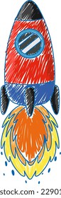 Rocket pencil colour child scribble style illustration