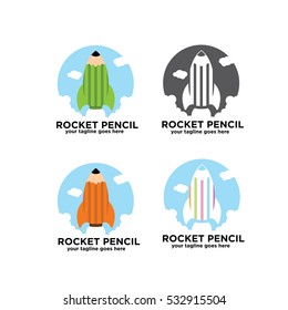 Rocket Pencil Logo Design, Rocket Icon Design