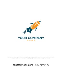 Rocket pencil logo, Education logo, Education Icon, Online education, Pencil, Star, Rocket icon 