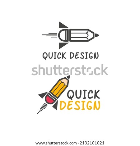 rocket pencil logo template design, quick design, quick logo design with unique rocket pencil, pencil rocket vector illustration