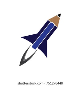 rocket pencil vector icon in flat design