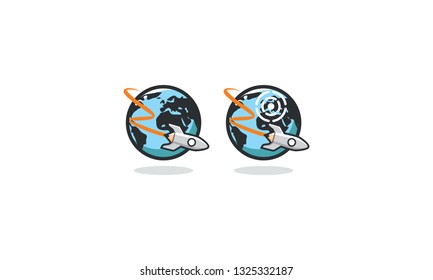 rocket pencil world logo icon vector