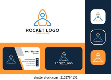 rocket with people care logo design and business card