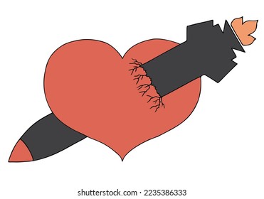 A rocket pierces the heart. The concept of war destroys love, people's lives. The concept of shattered love, betrayal, human indifference and cruelty.	