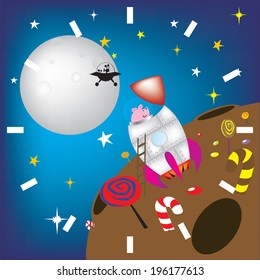 rocket pig on candy planet clock pattern