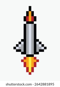 rocket pixel art icon vector illustration.