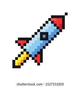 Rocket. Pixel art. Retro game style. Vector illustration.
