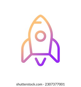 Rocket pixel perfect gradient linear ui icon. Startup success. Launching spacecraft. Space shuttle. Line color user interface symbol. Modern style pictogram. Vector isolated outline illustration