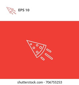 Rocket pizza. A slice of pizza flying on a red background