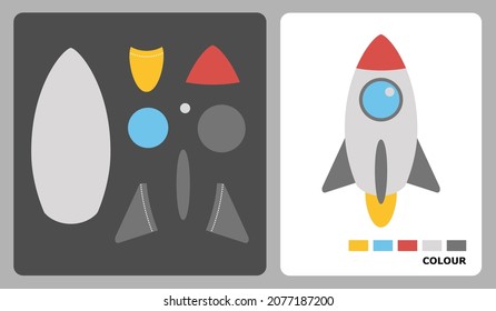 patrón de avión de cohete para niños artesanos o de papel. Ilustración vectorial de un rompecabezas astronauta. cortar y pegar patrones para artesanías infantiles.