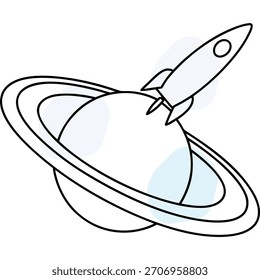 Ilustración de concepto de cohete y planeta para exploración espacial y viajes