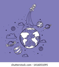 Rocket and planet draw design