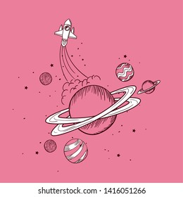 Rocket and planet draw design