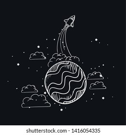 Rocket and planet draw design