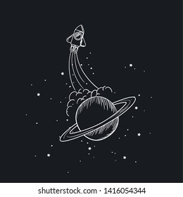 Rocket and planet draw design