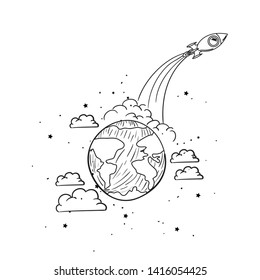 Rocket and planet draw design