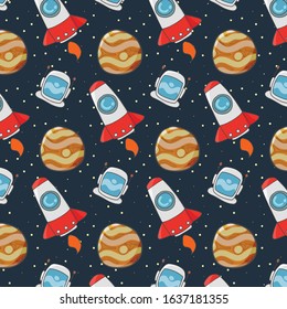 rocket and planet hand drawn pattern template vector