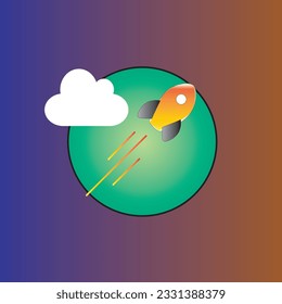 Rocket planet Icon Vector mix color