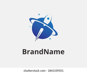 Rocket planet logo abstract design vector template negative space style, Rocket planet icon illustration.