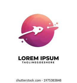 rocket and planet modern minimalist logo